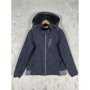 Free Country Jacket Womens Large Black Gray Hooded Softshell Faux Fur Lined Coat